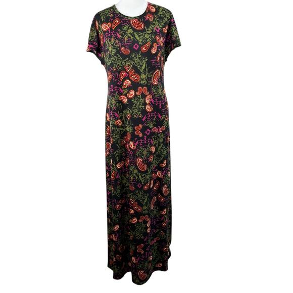LuLaRoe Dresses & Skirts - Lularoe Maria Black Multicolor Paisley Floral Maxi Dress Short Cap Sleeve Medium